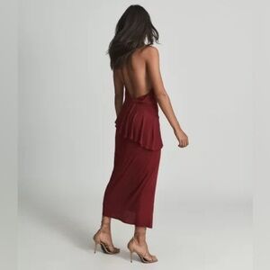 REISS XENA STRAPPY OPEN BACK COCKTAIL DRESS, DARK RED